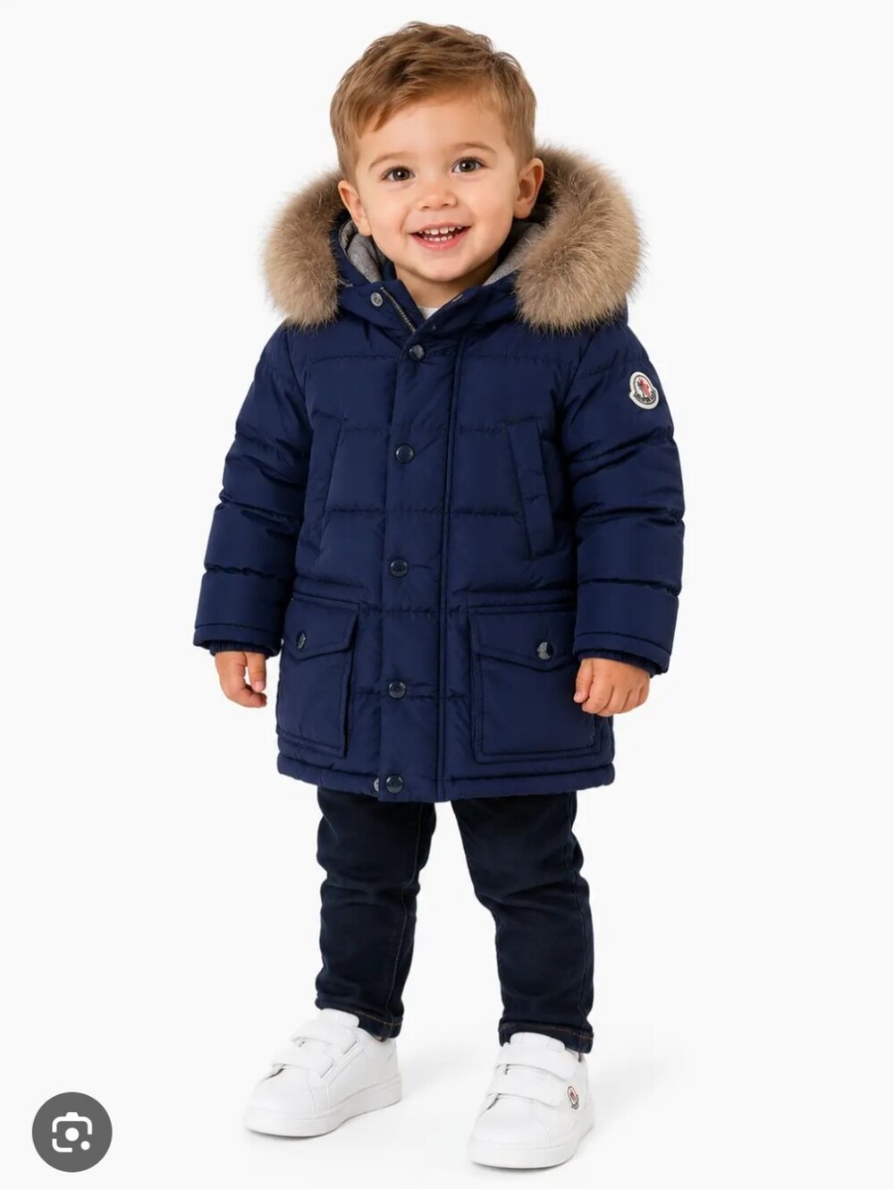 Kids Navy Blue Moncler Cluny Giobotto Down Parks With Fur Size 3